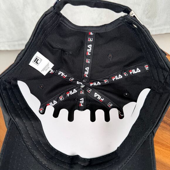 FILA Hat Black with Logo One Size Cotton Baseball Cap Adjustable Buckle - Picture 6 of 11